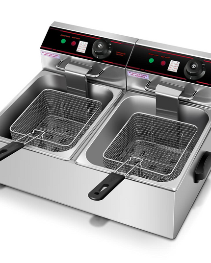 Giantex 3400W Commercial Deep Fryer Dual Tank, 12.8QT Stainless Steel Electric Deep Fryer with 2 Baskets
