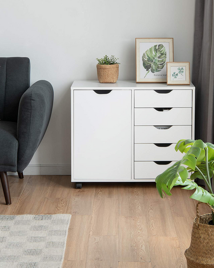 Giantex Drawers Cabinet Mobile Lateral Filing Organizer with 5 Drawers,1 Side Cabinet and Wheels Mobile Side Cabinet Chest