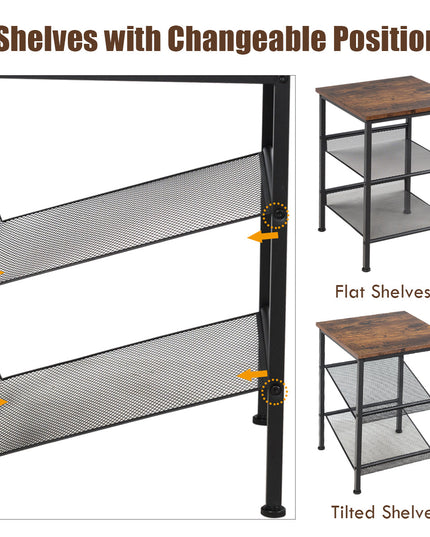 Giantex Stable Metal Frame Easy Assembly Accent Wood Look Printer Table Bedroom Nightstand(1,Black&Rustic Brown)