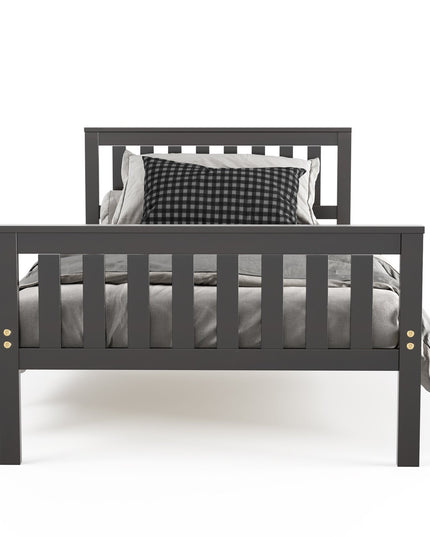 Easy Assembly Twin Size Wood Platform Bed with Headboard