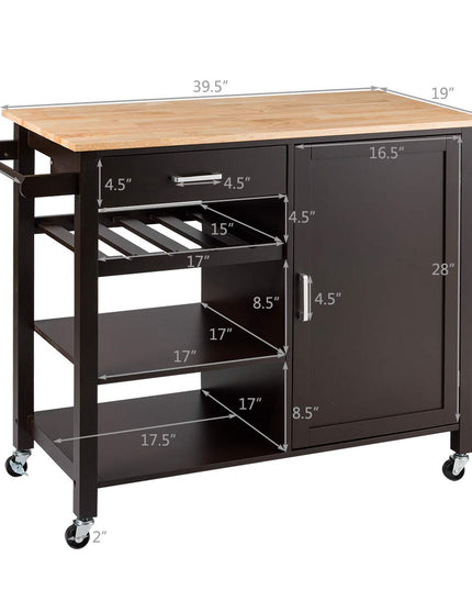 Giantex Kitchen Island Cart Rolling Serving Cart Wood Trolley, Brown