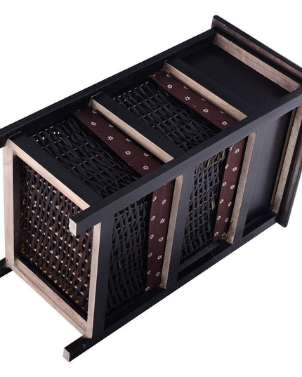 Giantex Wooden Nightstand 3 Tiers W/ 2 Baskets and 1 Drawer Bedside Sofa Storage Organizer