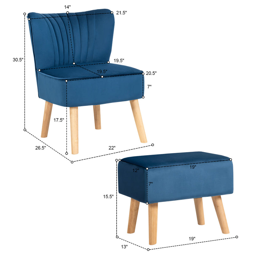 Velvet Accent Chair with Ottoman for Living Reading Room Bedroom - Giantexus