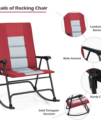 Giantex Camping Rocking Chair Fold-able Oversized with Padded Armrest and Seat