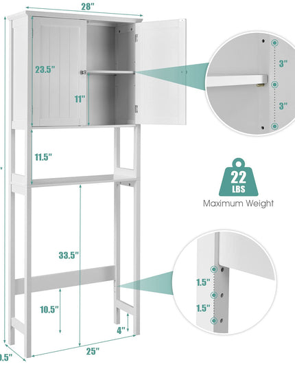 Giantex Over The Toilet Storage Cabinet W/ 2-Door Cabinet, Open Shelf, 3-Positon Adjustable Shelf