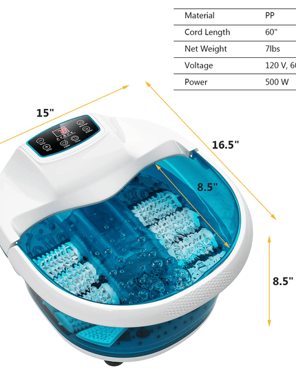 Giantex Foot Spa Bath Massager with Heat Bubbles, 6 Motorized Massage Rollers, Fast Heating, Red Light, Adjustable Temperature & Time (Blue/White) - Giantexus