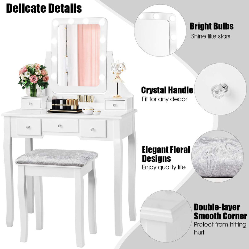CHARMAID | LED Vanity Set with 10 Dimming Light Bulbs - Giantexus