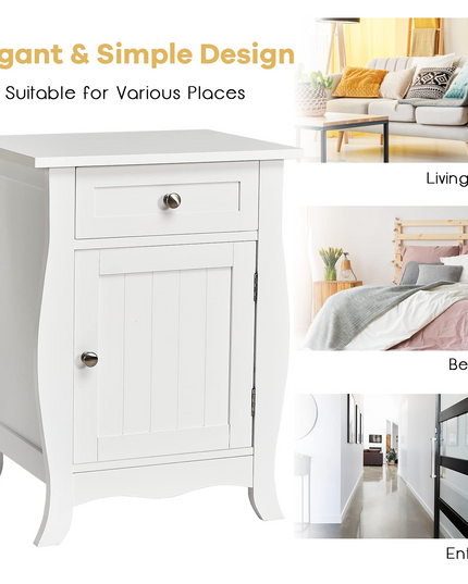 Giantex End Table Accent Storage Floor Cabinet, Wooden Nightstand with Drawer