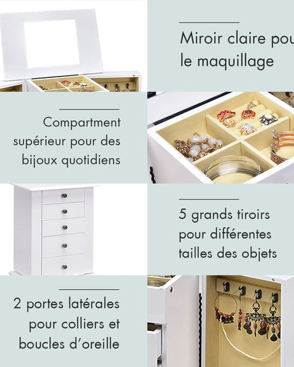 Jewelry Cabinet Armoire Storage Chest with Flip Top Mirror
