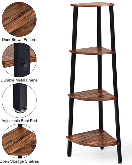 4-Tier Corner Shelf Industrial Multipurpose Bookcase - Giantexus