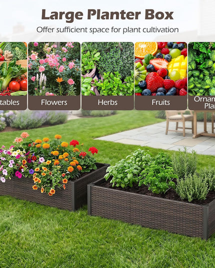 Giantex Raised Garden Bed, PE Rattan Elevated Planter Box with Open-Ended Base