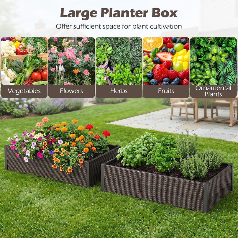 Giantex Raised Garden Bed, PE Rattan Elevated Planter Box with Open-Ended Base