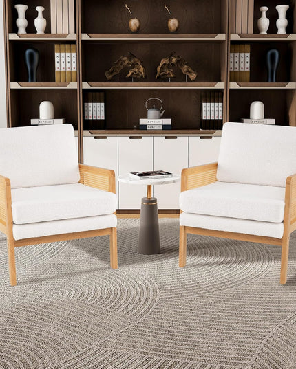 Giantex Mid Century Modern Accent Chair, Boho Boucle Living Room Arm Chair w/Rattan Arms