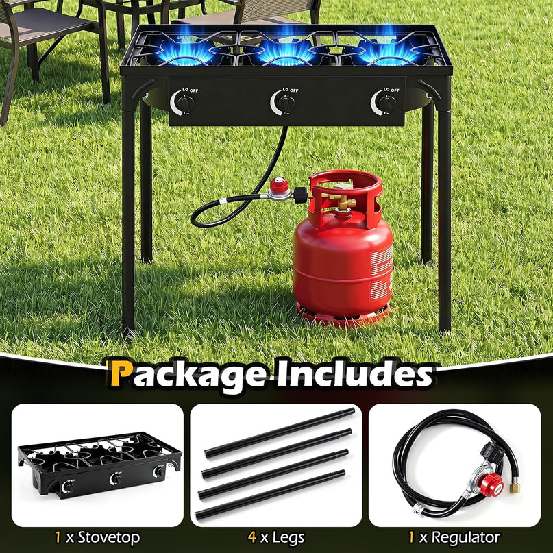 Giantex 3 Burner Propane Burner, 240,000 BTU High Pressure Gas Stove