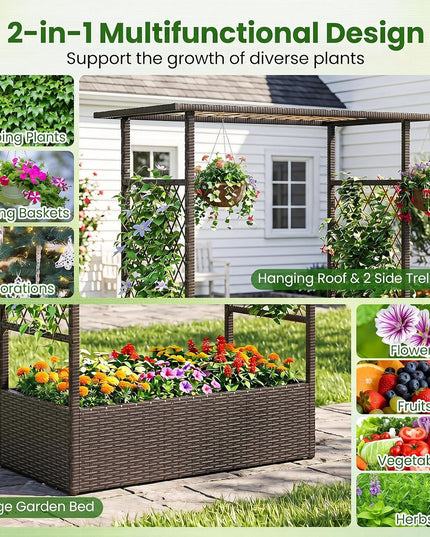 Giantex Raised Garden Bed with Trellis & Hanging Roof