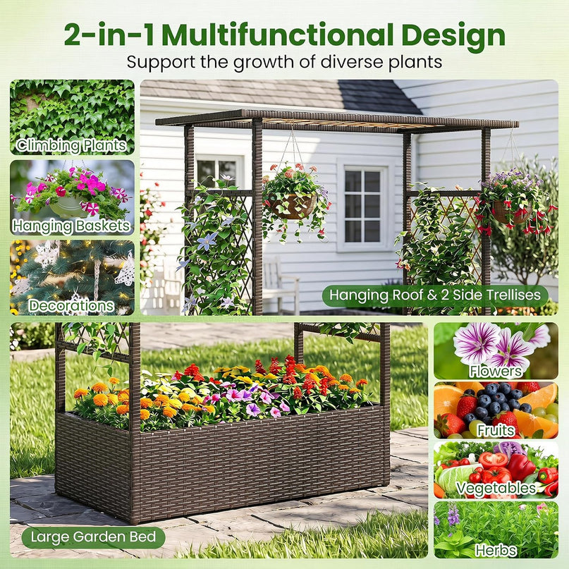 Giantex Raised Garden Bed with Trellis & Hanging Roof