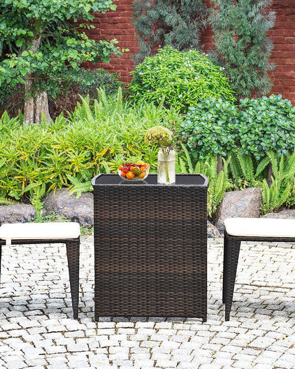 Giantex 3 PCS Cushioned Outdoor Wicker Patio Set Convention Bistro Set Garden Lawn Sofa Furniture (Light Brown)