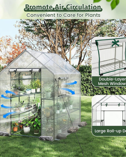 Giantex Walk-in Greenhouse, Gardening Plant Tent with Roll-Up Zippered Front Door and 2 Windows