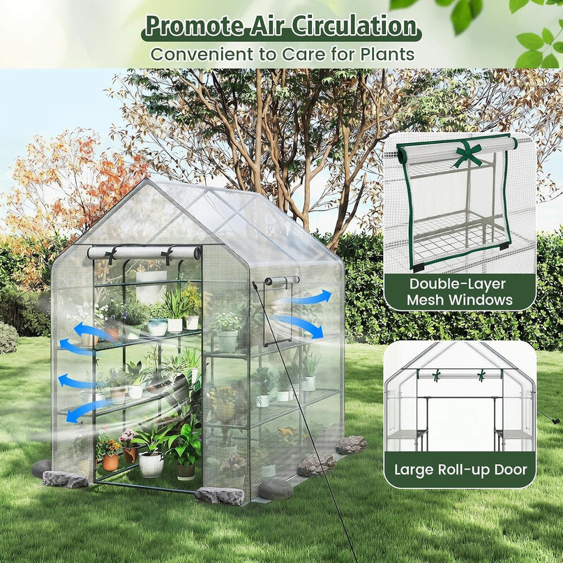 Giantex Walk-in Greenhouse, Gardening Plant Tent with Roll-Up Zippered Front Door and 2 Windows