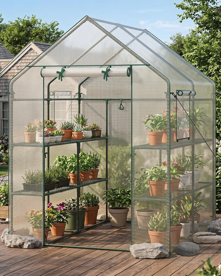 Giantex Walk-in Greenhouse, Gardening Plant Tent with Roll-Up Zippered Front Door and 2 Windows