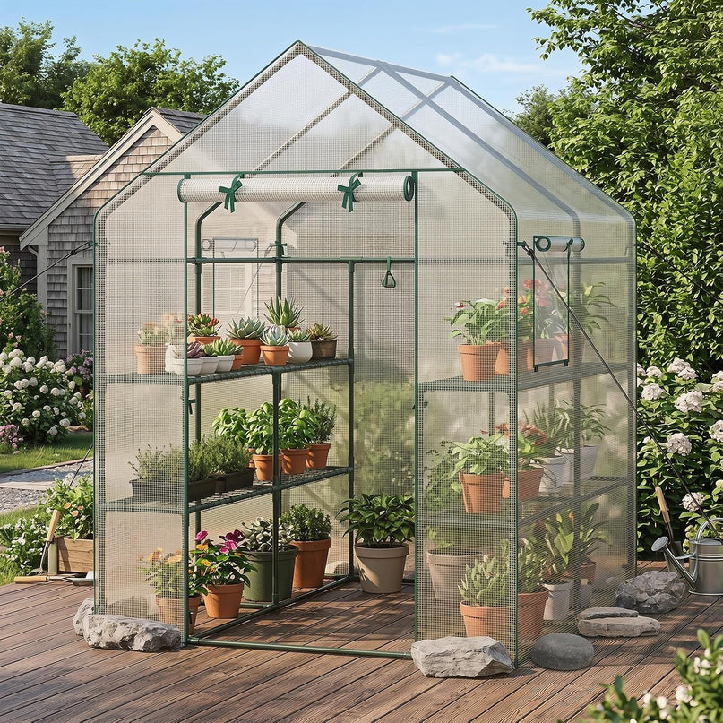 Giantex Walk-in Greenhouse, Gardening Plant Tent with Roll-Up Zippered Front Door and 2 Windows