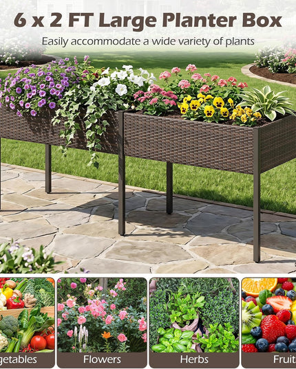 Giantex Raised Garden Bed with Legs, 6 x 2 FT Large Dual Elevated Planter Box with Removable Liner