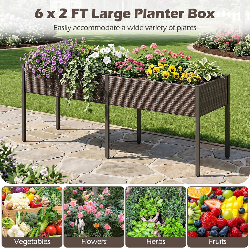 Giantex Raised Garden Bed with Legs, 6 x 2 FT Large Dual Elevated Planter Box with Removable Liner