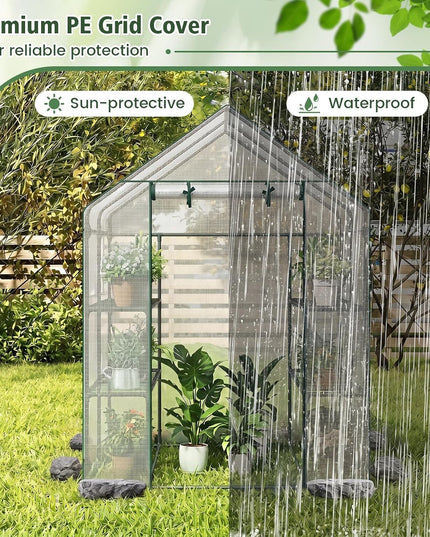 Giantex Walk-in Greenhouse, Gardening Plant Tent with Roll-Up Zippered Front Door and 2 Windows