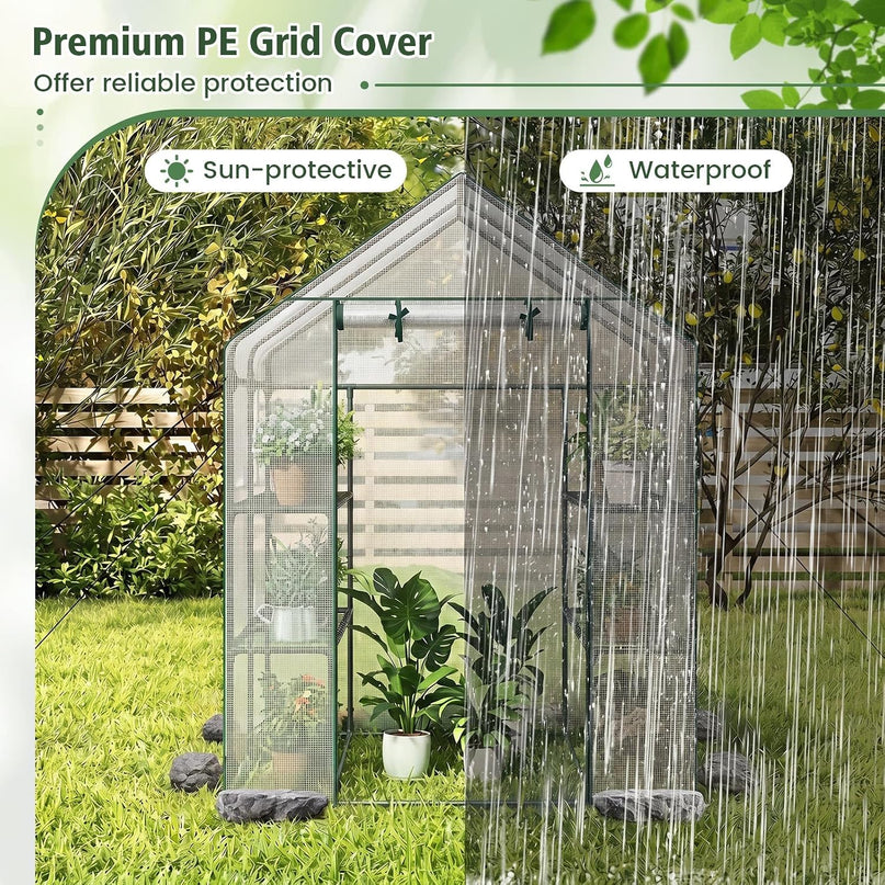 Giantex Walk-in Greenhouse, Gardening Plant Tent with Roll-Up Zippered Front Door and 2 Windows