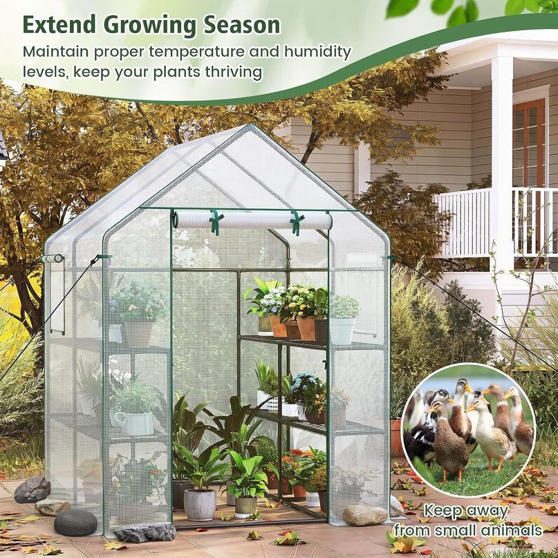 Giantex Walk-in Greenhouse, Gardening Plant Tent with Roll-Up Zippered Front Door and 2 Windows