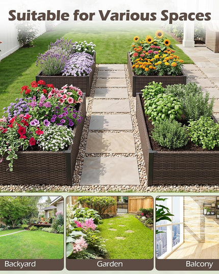 Giantex Raised Garden Bed, PE Rattan Elevated Planter Box with Open-Ended Base