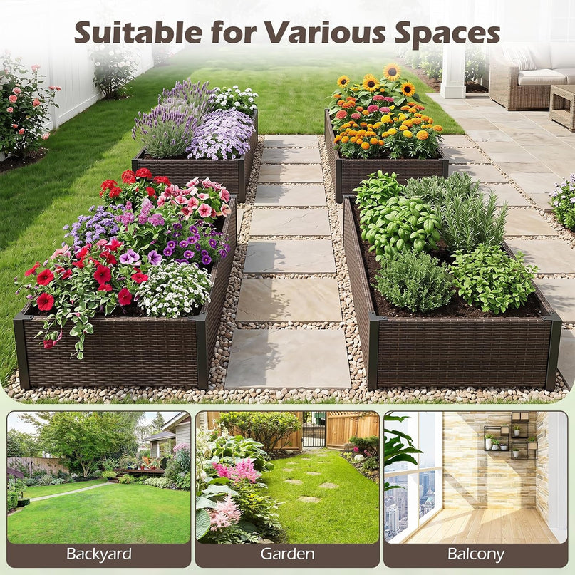 Giantex Raised Garden Bed, PE Rattan Elevated Planter Box with Open-Ended Base