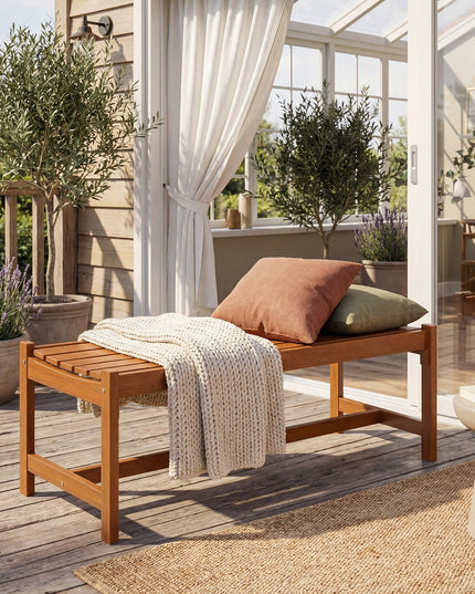 Giantex Solid Wood Patio Bench Backless Outdoor Bench with Curved Slatted Seat