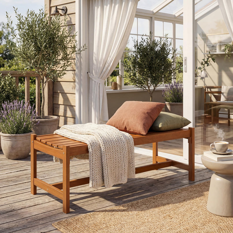 Giantex Solid Wood Patio Bench Backless Outdoor Bench with Curved Slatted Seat