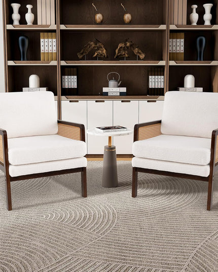 Giantex Mid Century Modern Accent Chair, Boho Boucle Living Room Arm Chair w/Rattan Arms
