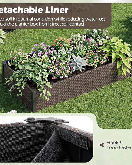 Giantex Raised Garden Bed, PE Rattan Elevated Planter Box with Open-Ended Base