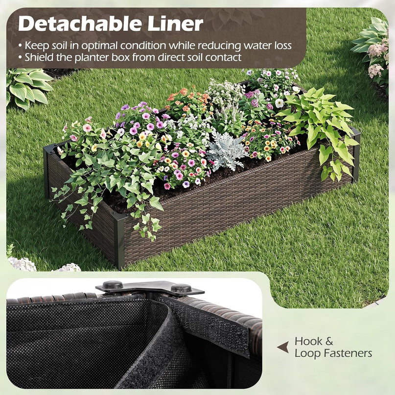 Giantex Raised Garden Bed, PE Rattan Elevated Planter Box with Open-Ended Base