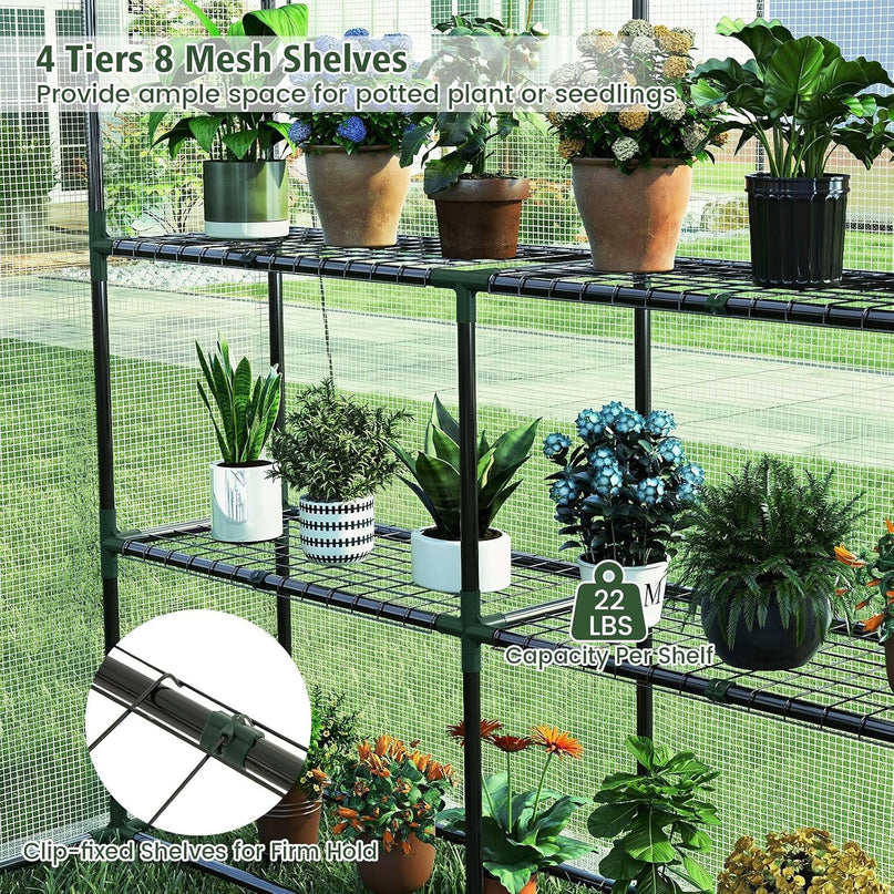 Giantex Walk-in Greenhouse, Gardening Plant Tent with Roll-Up Zippered Front Door and 2 Windows