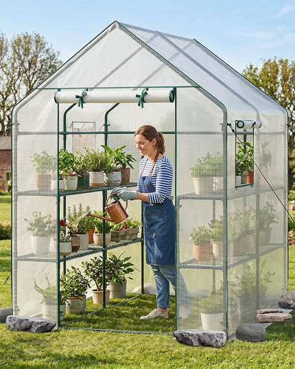 Giantex Walk-in Greenhouse, Gardening Plant Tent with Roll-Up Zippered Front Door and 2 Windows