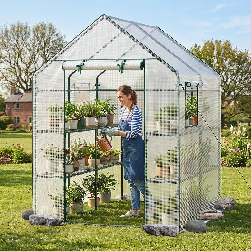 Giantex Walk-in Greenhouse, Gardening Plant Tent with Roll-Up Zippered Front Door and 2 Windows