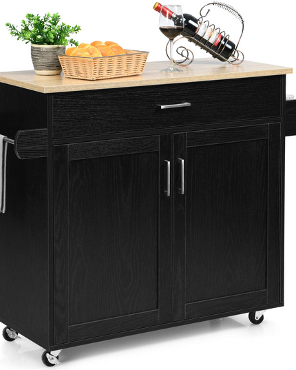 Giantex Kitchen Island, Rolling Kitchen Cart with Spice and Towel Rack, Large Drawer & 2-Door Storage Cabinet