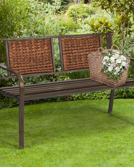 Giantex Patio Garden Bench Heavy-Duty Ergonomic Loveseat W/Powder Coated Steel Frame