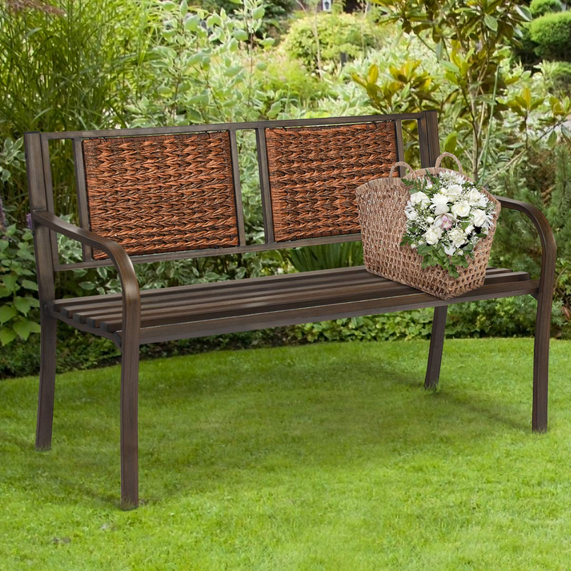 Giantex Patio Garden Bench Heavy-Duty Ergonomic Loveseat W/Powder Coated Steel Frame