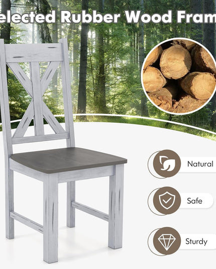 Giantex Retro Wooden Dining Chairs Set, Farmhouse Kitchen Chairs w/Rubber Wood Frame, Elegant Hollowed Backrest