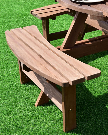 Giantex Wooden Picnic Table Set with Wood Bench, 4 Adults or 8 Kids Outdoor Round Table with Umbrella Hold Design