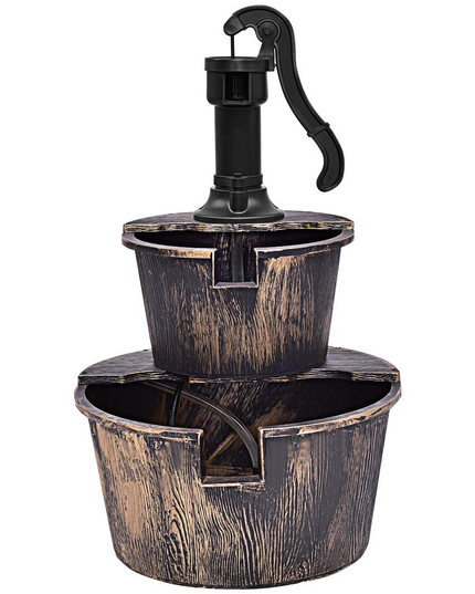 Giantex 2-Tier Rustic Barrel Waterfall Fountain with Pump