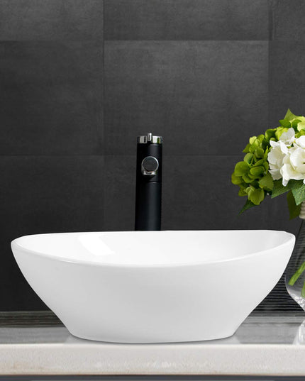 Giantex Vessel Sink 16x13 Inch Basin Porcelain W/Pop Up Drain Oval Bathroom Ceramic Sink Bowl