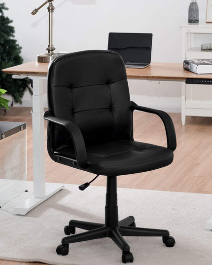 Giantex Ergonomic Office Chair Black Mid-Back Leather Computer Desk Chair with Arms