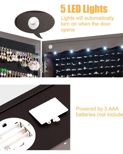 CHARMAID | 5 LEDs Jewelry Armoire Wall Mounted/Door Hanging Mirror - Giantexus