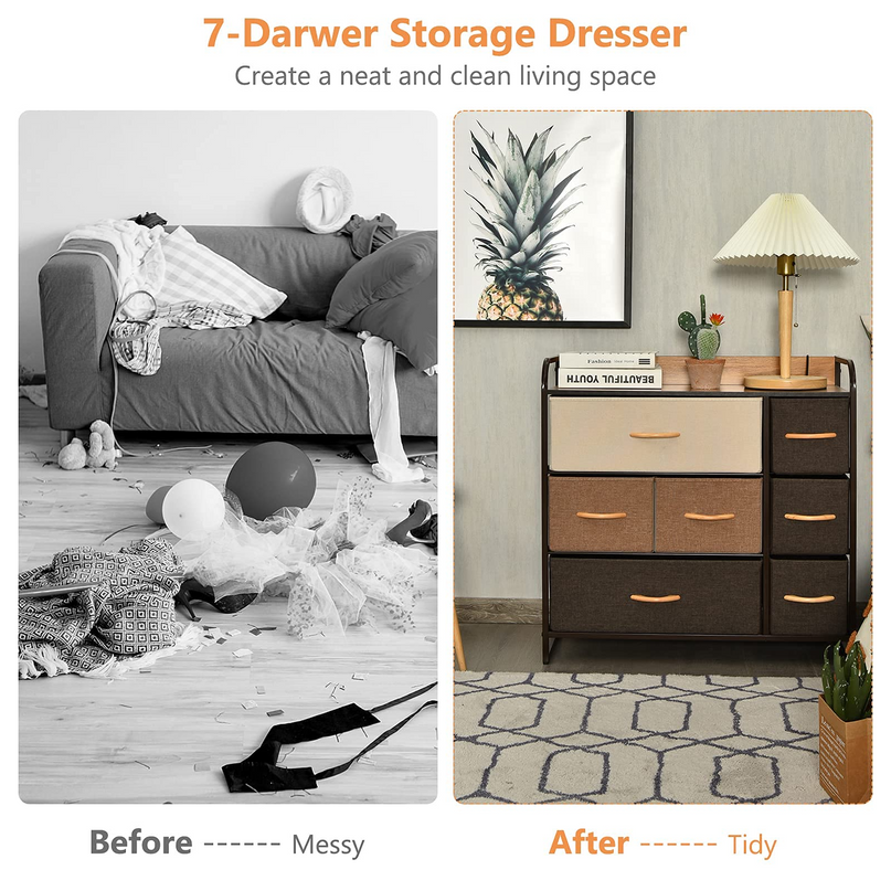 Giantex 7 Drawer Dresser Storage Tower with Fold-able Fabric Drawers